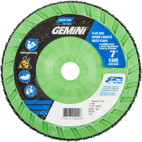 7 × 7/8″ Gemini Plastic Flat Flap Disc Type 27 P40 Grit R766 Zirconia Alumina - Apex Tool & Supply