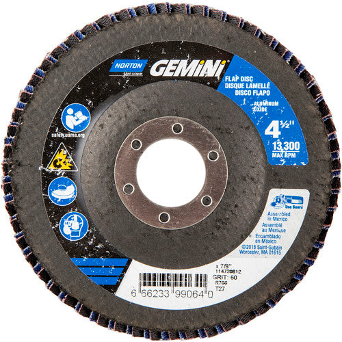 ‎4-1/2 × 7/8″ Gemini Fiberglass HD Flat Flap Disc Type 27 P60 Grit R766 Zirconia Alumina - Apex Tool & Supply