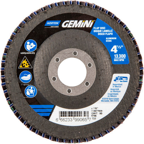 ‎4-1/2 × 7/8″ Gemini Fiberglass HD Flat Flap Disc Type 27 P80 Grit R766 Zirconia Alumina - Apex Tool & Supply