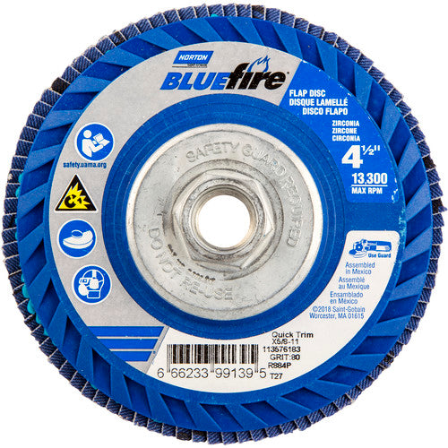 ‎4-1/2 × 5/8 - 11″ BlueFire Plastic Flat Flap Disc Type 27 P80 Grit R884P Ceramic Alumina - Apex Tool & Supply