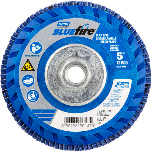 ‎5 × 5/8 - 11″ BlueFire Plastic Flat Flap Disc Type 27 P80 Grit R884P Zirconia Alumina - Apex Tool & Supply