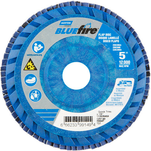 5 × 7/8″ BlueFire Plastic Flat Flap Disc Type 27 P40 Grit R884P Zirconia Alumina - Apex Tool & Supply