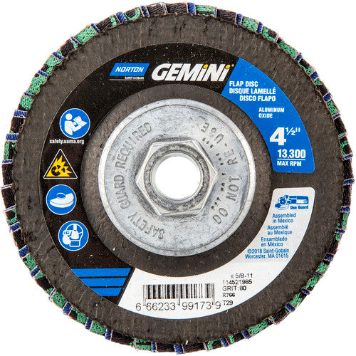 ‎4-1/2 × 5/8 - 11″ Gemini Fiberglass Conical Flap Disc Type 29 P80 Grit R766 Zirconia Alumina - Apex Tool & Supply
