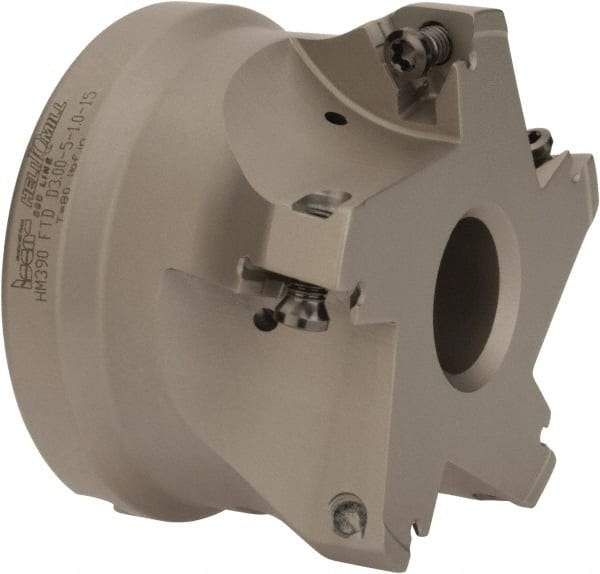 Iscar - 5 Inserts, 3" Cut Diam, 1" Arbor Diam, 0.512" Max Depth of Cut, Indexable Square-Shoulder Face Mill - 0/90° Lead Angle, 2" High, HM390 TDKT 1505 Insert Compatibility, Through Coolant, Series HeliIQMill - Apex Tool & Supply