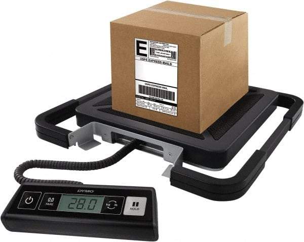 Dymo - 15" Base, 250 Lb Capacity, Digital Scale - 0.2 Lb & 0.1 Kg Graduation, USB, 120 Volt Adapter or (3) AAA Batteries - Apex Tool & Supply