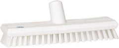 Vikan - 1" Bristle Length, Polyester Scrub Brush - 10-5/8" Long x 2-1/2" Wide Head, 11" OAL, European Threaded Handle, White, Polypropylene Block - Apex Tool & Supply