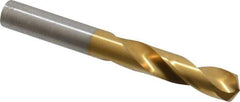 Hertel - 0.358" 135° Spiral Flute High Speed Steel Screw Machine Drill Bit - TiN Finish, Right Hand Cut, 1-3/4" Flute Length, 3-1/16" OAL, Split Point, Straight Shank - Apex Tool & Supply