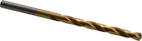 Hertel - #5 135° High Speed Steel Jobber Drill - TiN Finish, Right Hand Cut, Spiral Flute, Straight Shank, 3-3/4" OAL, Split Point - Apex Tool & Supply
