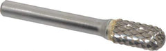 SGS Pro - 3/8" Cut Diam, 1/4" Shank Diam, Cylinder with Radius Head Double Cut Burr - Carbide, Radius End, 3/4" LOC, 2-1/2" OAL - Apex Tool & Supply