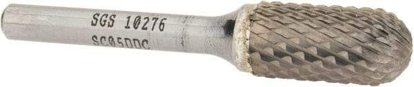 SGS Pro - 1/2" Cut Diam, 1/4" Shank Diam, Cylinder with Radius Head Double Cut Burr - Carbide, Radius End, 1" LOC, 2-3/4" OAL - Apex Tool & Supply