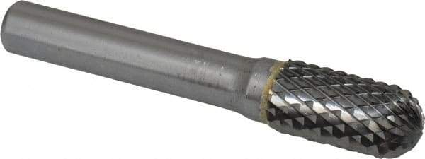 SGS Pro - 1/2" Cut Diam, 3/8" Shank Diam, Cylinder with Radius Head Double Cut Burr - Carbide, Radius End, 1" LOC, 3" OAL - Apex Tool & Supply
