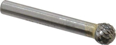SGS Pro - 3/8" Cut Diam, 1/4" Shank Diam, Ball Head Double Cut Burr - Carbide, Radius End, 5/16" LOC, 2-1/16" OAL - Apex Tool & Supply
