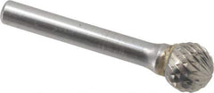 SGS Pro - 1/2" Cut Diam, 1/4" Shank Diam, Ball Head Double Cut Burr - Carbide, Radius End, 7/16" LOC, 2-3/16" OAL - Apex Tool & Supply