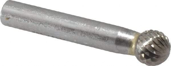 SGS Pro - 1/2" Cut Diam, 3/8" Shank Diam, Ball Head Double Cut Burr - Carbide, Radius End, 7/16" LOC, 2-7/16" OAL - Apex Tool & Supply