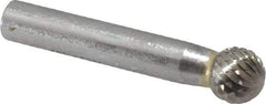 SGS Pro - 1/2" Cut Diam, 3/8" Shank Diam, Ball Head Double Cut Burr - Carbide, Radius End, 7/16" LOC, 2-7/16" OAL - Apex Tool & Supply