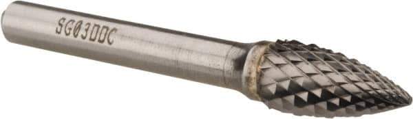 SGS Pro - 3/8" Cut Diam, 1/4" Shank Diam, Tree Head Double Cut Burr - Carbide, Point End, 3/4" LOC, 2-1/2" OAL - Apex Tool & Supply