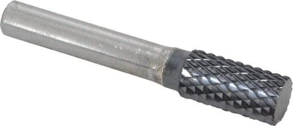 SGS Pro - 1/2" Cut Diam, 3/8" Shank Diam, Cylinder Head Double Cut Burr - Carbide, Flat End, 1" LOC, 3" OAL - Apex Tool & Supply