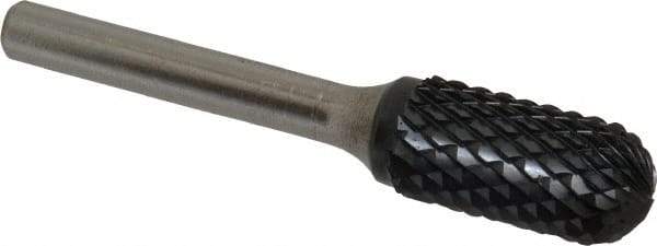 SGS Pro - 1/2" Cut Diam, 1/4" Shank Diam, Cylinder with Radius Head Double Cut Burr - Carbide, Radius End, 1" LOC, 2-3/4" OAL - Apex Tool & Supply