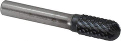 SGS Pro - 1/2" Cut Diam, 3/8" Shank Diam, Cylinder with Radius Head Double Cut Burr - Carbide, Radius End, 1" LOC, 3" OAL - Apex Tool & Supply