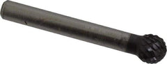 SGS Pro - 3/8" Cut Diam, 1/4" Shank Diam, Ball Head Double Cut Burr - Carbide, Radius End, 5/16" LOC, 2-1/16" OAL - Apex Tool & Supply