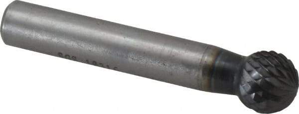 SGS Pro - 1/2" Cut Diam, 3/8" Shank Diam, Ball Head Double Cut Burr - Carbide, Radius End, 7/16" LOC, 2-7/16" OAL - Apex Tool & Supply