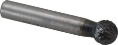 SGS Pro - 1/2" Cut Diam, 3/8" Shank Diam, Ball Head Double Cut Burr - Carbide, Radius End, 7/16" LOC, 2-7/16" OAL - Apex Tool & Supply