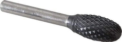 SGS Pro - 1/2" Cut Diam, 1/4" Shank Diam, Oval Head Double Cut Burr - Carbide, Radius End, 7/8" LOC, 2-5/8" OAL - Apex Tool & Supply