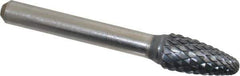 SGS Pro - 3/8" Cut Diam, 1/4" Shank Diam, Tree with Radius Head Double Cut Burr - Carbide, Radius End, 3/4" LOC, 2-1/2" OAL - Apex Tool & Supply
