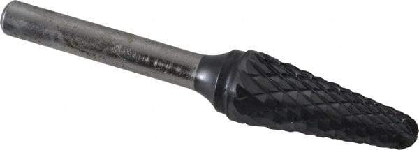 SGS Pro - 1/2" Cut Diam, 1/4" Shank Diam, Taper Head Double Cut Burr - Carbide, Radius End, 1-1/8" LOC, 3" OAL - Apex Tool & Supply
