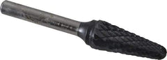 SGS Pro - 1/2" Cut Diam, 1/4" Shank Diam, Taper Head Double Cut Burr - Carbide, Radius End, 1-1/8" LOC, 3" OAL - Apex Tool & Supply