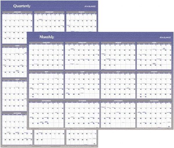 AT-A-GLANCE - 1 Sheet, 32 x 48", Erasable Wall Planner - White & Blue - Apex Tool & Supply