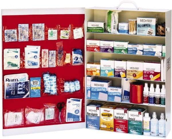 Medique - 1,500 Piece, 150 Person, Industrial First Aid Kit - 19-1/4" Wide x 28-1/2" Deep x 6" High, Metal Cabinet - Apex Tool & Supply