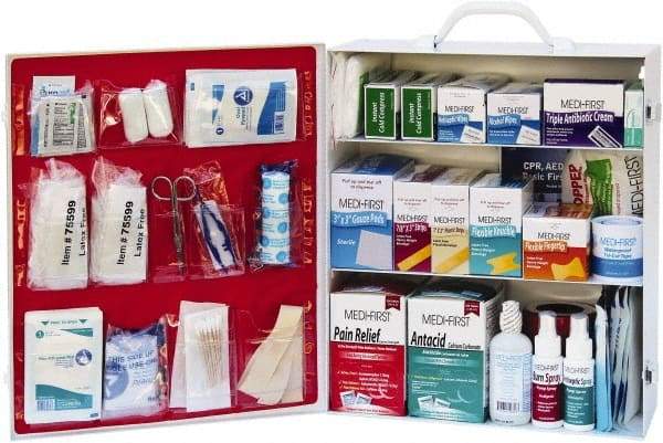 Medique - 1,100 Piece, 100 Person, Industrial First Aid Kit - 13-3/4" Wide x 16-1/4" Deep x 5-1/2" High, Metal Cabinet - Apex Tool & Supply