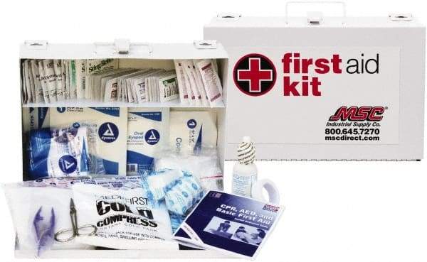 Medique - 150 Piece, 25 Person, Industrial First Aid Kit - 11" Wide x 7-1/2" Deep x 2-1/2" High, Metal Case - Apex Tool & Supply