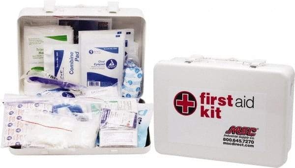 Medique - 100 Piece, 10 Person, Industrial First Aid Kit - 11" Wide x 7-1/2" Deep x 2-1/2" High, Metal Case - Apex Tool & Supply
