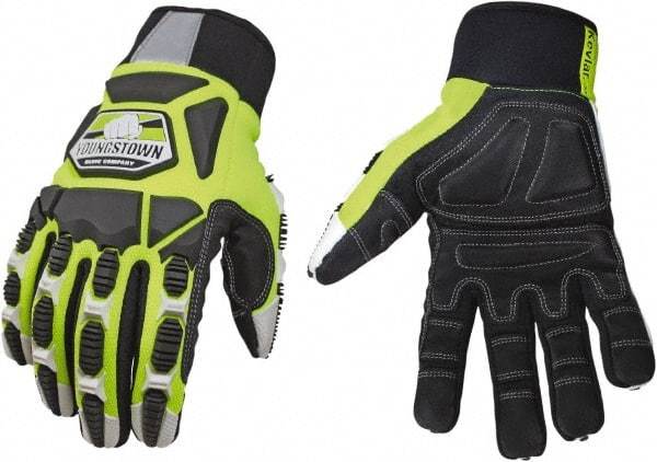 Youngstown - Size 3XL (12), ANSI Cut Lvl 4, Puncture Lvl 4, Abrasion Lvl 4, Cut & Puncture Resistant Gloves - Kevlar Lining, Slip-On Cuff, Hi-Vis Lime/Black, Paired - Apex Tool & Supply