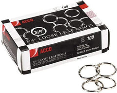 ACCO - 3/4", Book Rings - Steel, Silver - Apex Tool & Supply
