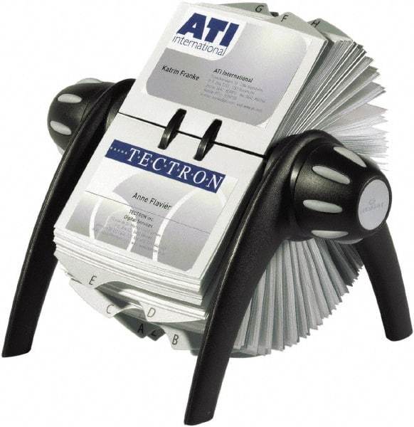 DURABLE - Black/Silver Open Rotary Business Card File - Plastic - Apex Tool & Supply