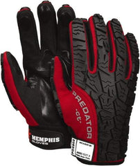 MCR Safety - Size XL (10), ANSI Cut Lvl 2, Leather Cut Resistant Gloves - 9.85" Long, Hook & Loop Cuff, Red/Black, Paired - Apex Tool & Supply