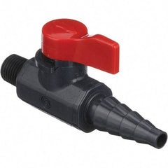 Asahi/America - 1/4" Pipe, Full Port, PVC Ball Valve - 1 Piece, MNPT x Barb Ends, Tee Handle, 150 WOG - Apex Tool & Supply