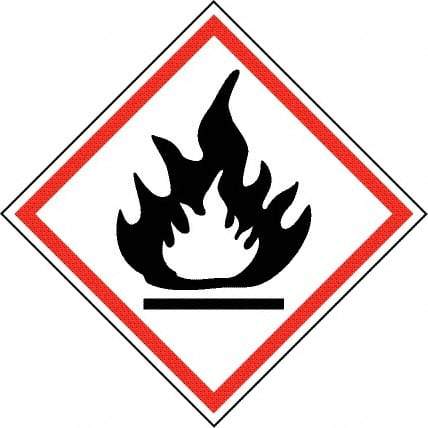 NMC - Hazardous Materials Label, Header: Flammable Warning - Legend: GHS - Graphic, English, Black & Red, 2" Long x 2" High, No Coating - Apex Tool & Supply