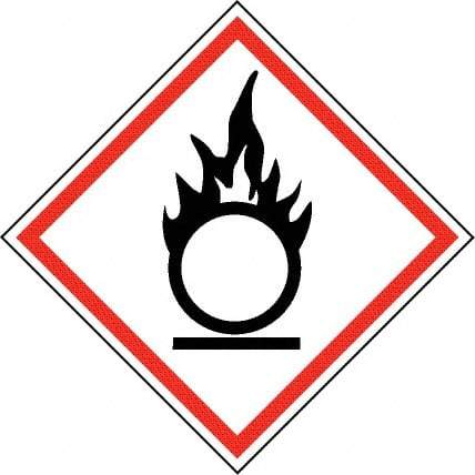 NMC - Hazardous Materials Label, Header: Oxidizer Warning - Legend: GHS - Graphic, English, Black & Red, 2" Long x 2" High, No Coating - Apex Tool & Supply