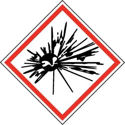NMC - Hazardous Materials Label, Header: Explosive Warning - Legend: GHS - Graphic, English, Black & Red, 2" Long x 2" High, No Coating - Apex Tool & Supply