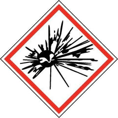 NMC - Hazardous Materials Label, Header: Explosive Warning - Legend: GHS - Graphic, English, Black & Red, 2" Long x 2" High, No Coating - Apex Tool & Supply