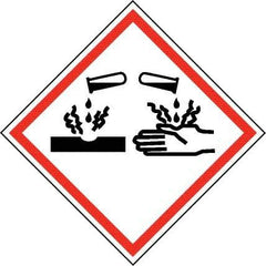 NMC - Hazardous Materials Label, Header: Corrosive Warning - Legend: GHS - Graphic, English, Black & Red, 2" Long x 2" High, No Coating - Apex Tool & Supply
