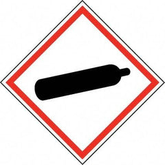 NMC - Hazardous Materials Label, Header: Compressed Gas Warning - Legend: GHS - Graphic, English, Black & Red, 2" Long x 2" High, No Coating - Apex Tool & Supply
