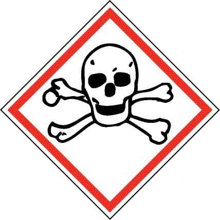 NMC - Hazardous Materials Label, Header: Toxic Warning - Legend: GHS - Graphic, English, Black & Red, 2" Long x 2" High, No Coating - Apex Tool & Supply