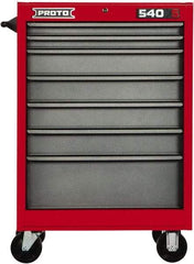 Proto - 7 Drawer Steel Tool Roller Cabinet - 27" Wide x 52" High x 18" Deep, Ball Bearing Drawer Slides, Safety Red/Gray - Apex Tool & Supply