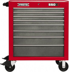 Proto - 8 Drawer 15,134 Lb Capacity Steel Tool Roller Cabinet - 34" Wide x 41" High x 25-1/4" Deep, Ball Bearing Drawer Slides, Safety Red/Gray - Apex Tool & Supply