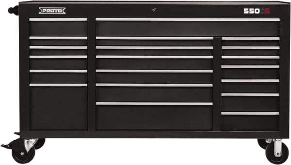 Proto - 20 Drawer Mobile Workstation - 67" Wide x 25-1/4" Deep x 41" High, Steel, Dual Black - Apex Tool & Supply